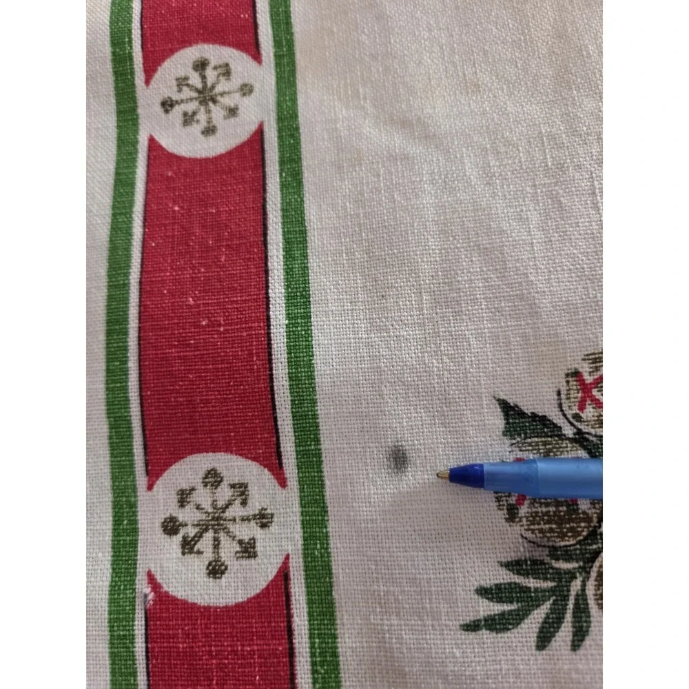 Vintage Christmas Tablecloth MCM 52x68 Retro Some Minor Flaws See Pics